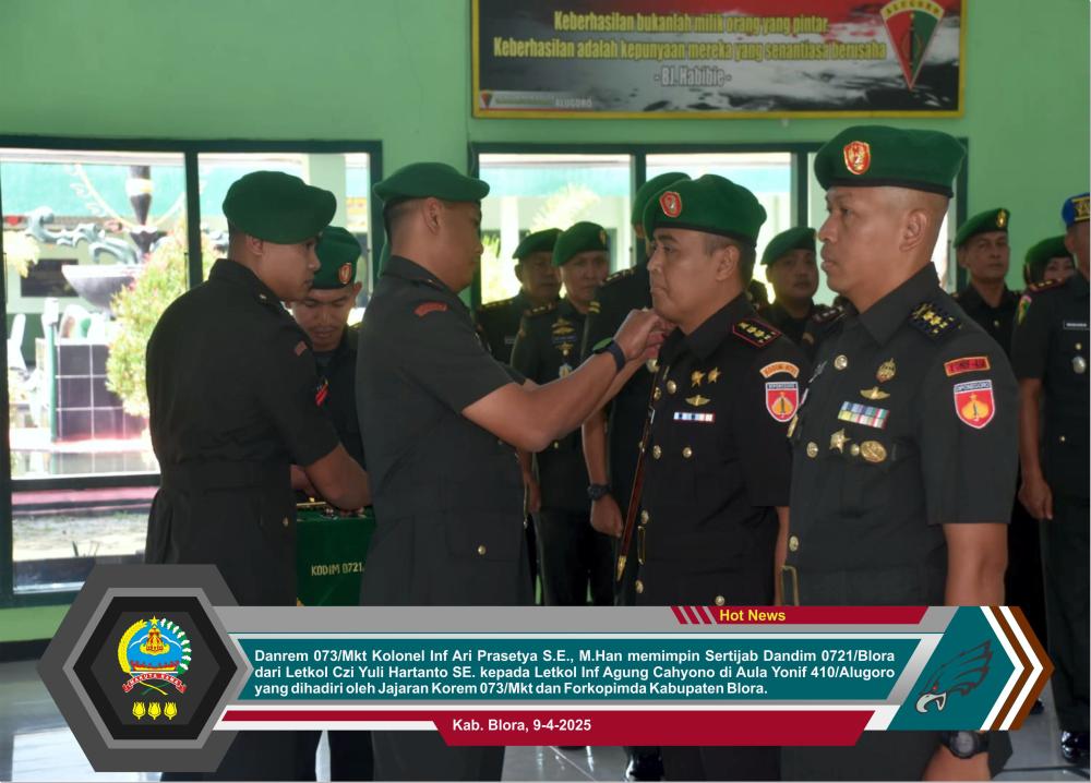 Upacara Sertijab Dandim 0721/Blora, Letkol Czi Yuli Hartanto SE. Beralih Kepada Letkol Inf Agung Cahyono