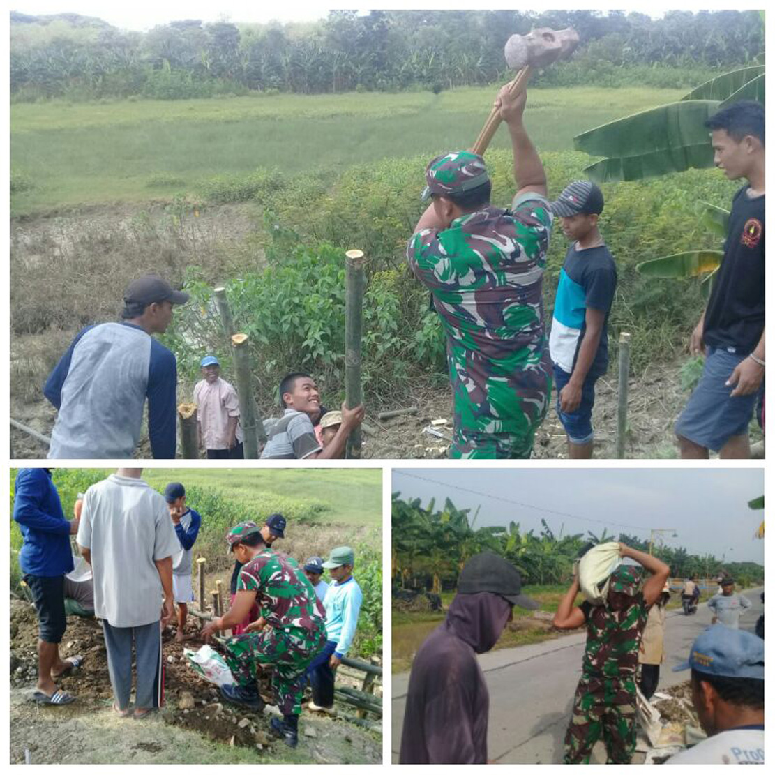 Babinsa 0716/03 Wonosalam Bantu Warga Buat Tanggul