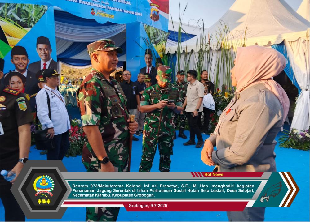 Dukung Swasembada Pangan Nasional, Danrem 073/Makutarama Hadiri Penanaman Jagung Serentak di Grobogan